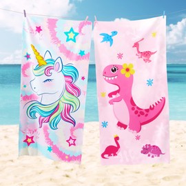 WERNNSAI Tie Dyed Unicorn Kids Beach Towel - 30” x 60” Rainbow Camping Towels for Girls Quick Dry Ultra Absorbent Sand Free Beach Blanket Pool Travel Swimming Bath Shower Towel