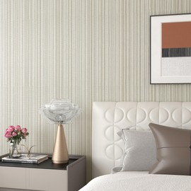 HelloWall Beige Grasscloth Wallpaper Peel and Stick Faux Grass Cloth Contact Paper Wall Paper Textured Linen Wallpaper Fabric Removable Self-Adhesive for Bedroom Wall Coverings Home Decor 17.7"x80"