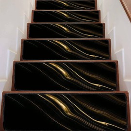 JSDGFYTIER Marble Texture Wall Surface Black Gold Ink Graphic Granite Abstract Stair Treads Carpet Runners Non Slip Self Adhesive Safety 30inx8inx0.3in-13PCS