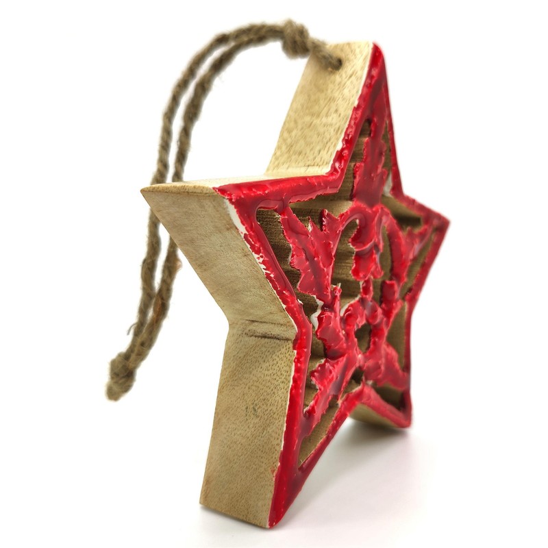DARO DEKO Wooden Star Hanger with Cord Red Brown 14
