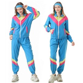 Coseaon Coseaon 80s Tracksuit for Women Retro Windbreaker Outfit 90s Color Block Sportswear Set with Jacket Sweatpants (Blue, L)