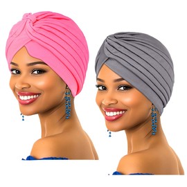 IYOU African Headwrap Pink Headscarf Soft Sleep Headband Turban for Black Women(Pack of 2)