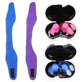 mizikuu Pack of 2 Swimming Headbands, Ear Protection Headband for Children, Adults, Neoprene Swimming Band, High Elasticity, Ear Band, Adjustable, Waterproof, for Swimming Training, Surfing