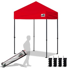 Eurmax USA 5'x5' Pop Up Canopy Tent Commercial Instant Canopies with Heavy Duty Roller Bag,Bonus 4 Sand Weights Bags (Red)