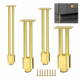 KMERCE Alloy Aluminum Furniture Feet - Replacement Metal Feet for Table, Cabinet, Bathroom Furniture, Sofa, Bed - Solid and Durable Bracket (Gold, 30cm)