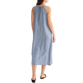 Amazhiyu Womens Linen Halter Sleeveless Maxi Dress Tie Back with Belt and Pockets Denim, XX-Large