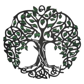 PATIKIL Metal Tree Wall Decor, Tree of Life Wall Sculpture Ornament Hanging Wall Decoration for Home Indoor Outdoor, Green Black