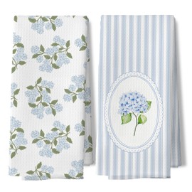 BUJSP Light Blue Hydrangea Flower Floral Print Kitchen Towels Bathroom Set of 2,Blue Hydrangea Floral Hand Towels for Bathroom Decor Gifts,16x24 Inch