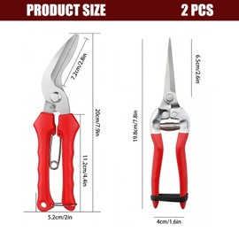 2 Pcs Garden Pruning Shears, Multifunctional Garden Scissors Set, 8" Stainless Steel Straight&Angled Pruning Floral Shears, Garden Shears for Cutting Flowers, Trimming Plants, Picking Fruits
