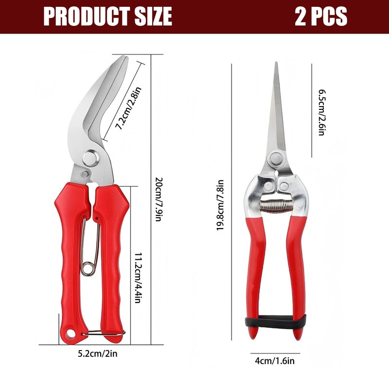 2 Pcs Garden Pruning Shears, Multifunctional Garden Scissors Set, 8"