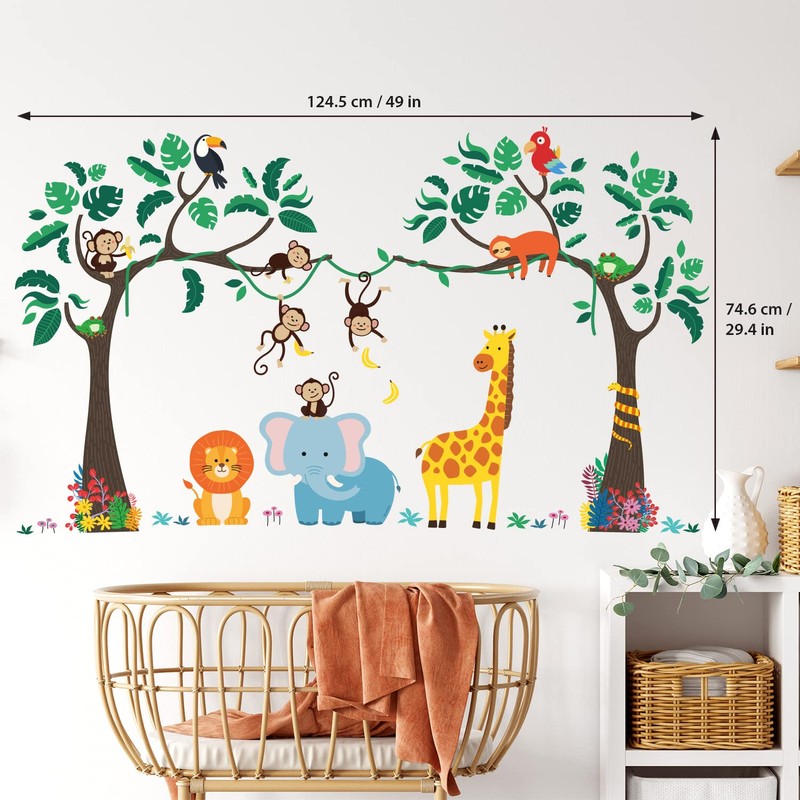 DECOWALL Jungle Trees and Animals Wall Sticker Decor Kindergarten Nursery