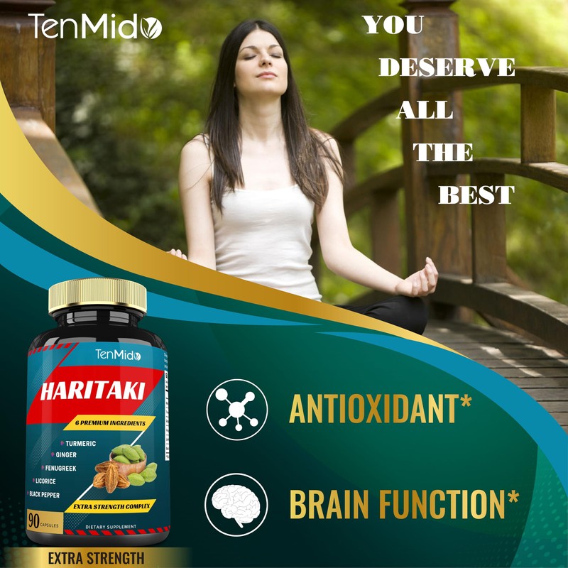 Tenmido Haritaki Supplements Extract Capsules with Turmeric, Ginger, Fenugreek, Licorice,