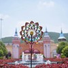 Outdoor 3D Windmill Colourful Exquisite Metal Wind Spinner with Ground