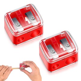 QEDBOJE Pack of 2 Universal Makeup Sharpener, Cosmetic Sharpener, Precision Blades, Handy for Travel, Pencil Sharpener for Eyeliner Pencils, Eyebrow Pencil, Lip Liner (Red)