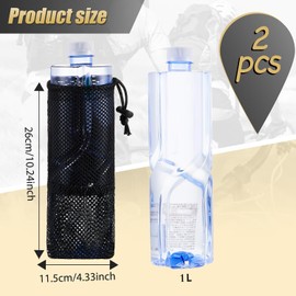 Riakrum - 2 soportes para botellas de agua para mochila, plegable, malla para agua y aperitivos, bolsa ajustable, accesorios tácticos, portabotellas para bicicleta de senderismo (negro)