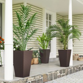 Set 3 24ft Tall Brown Rattan-Style Plastic Planters Drainage Hole Anti-Crack for Indoor Outdoor Office Flower Pots Planterscolor: Brown Color