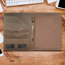 Leather Portfolio Professional Padfolio for Men & Women | Leather Resume Folder - Interview Document Organizer & Business Card Holder - Leather Notepad Holder Versatile for Paper, Passports + 1 Pen