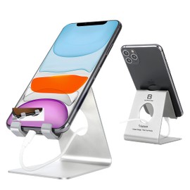 Toiyason Soporte para teléfono celular, soporte para teléfono celular, cuna, muelle, compatible con todos los teléfonos de 4 a 8 pulgadas, accesorios de viaje de oficina, cocina, T1, plateado