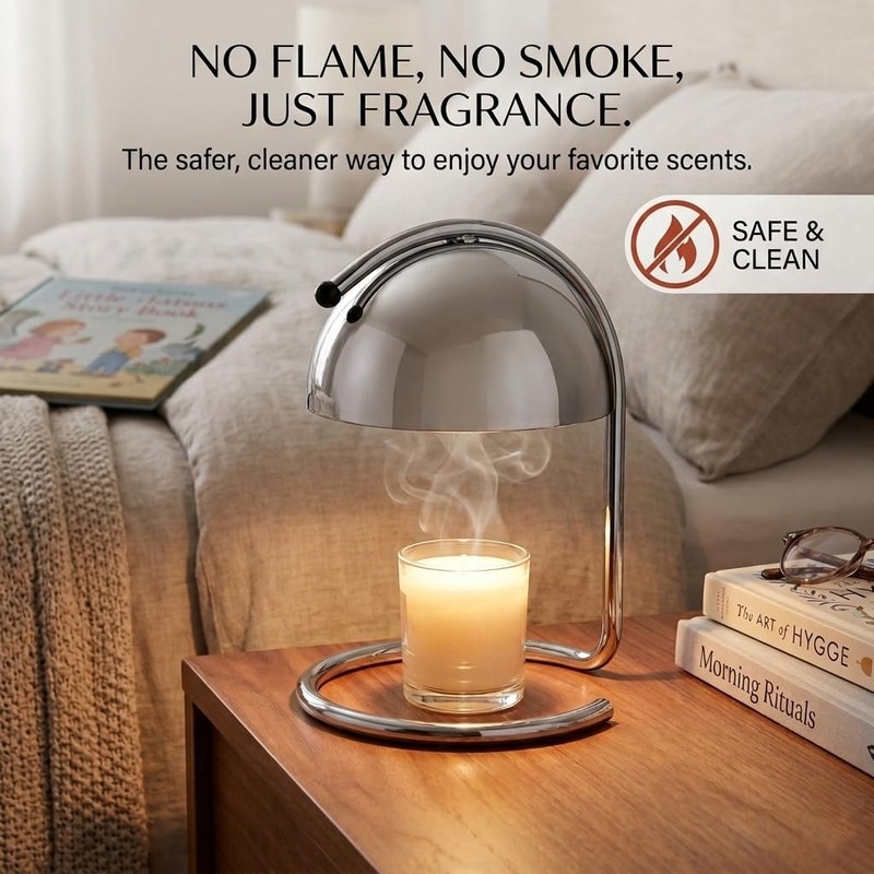 LUDENGJI Modern Candle Warmer Lamp Silver，Wide-Base Scented Candle Warmer with