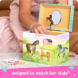 Giggle & Honey Musical Horse Jewelry Box for Girls - Kids Dancing Horse Music Box with Mirror, Horse Gifts for Little Girls, Childrens Birthday Gift, Ages 3-10