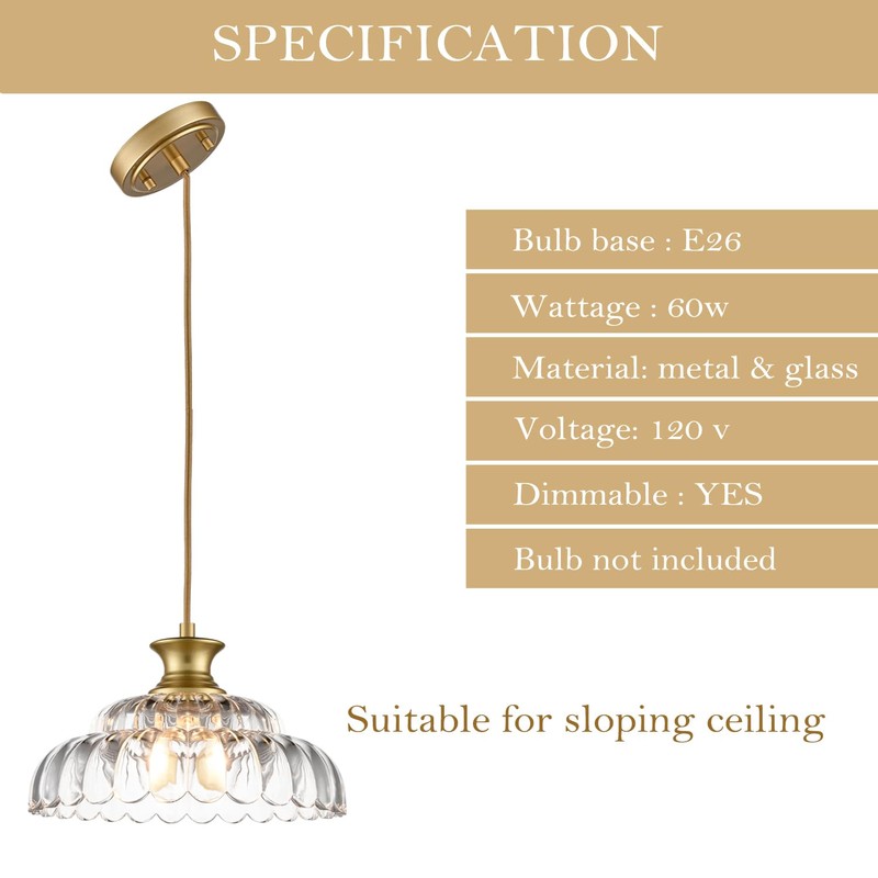 HYDELITE Vintage Glass Pendant Lights Kitchen Island Gold Pendant Light