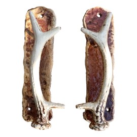Ebros Set of 2 Western Rustic Deer Antlers Door Pull Handle Hardware Pack of 2 Speckled Brown Left and Right Sides Decorative Accent 8" High for Barn Doors Entrance Main Cabin Lodge Country Home
