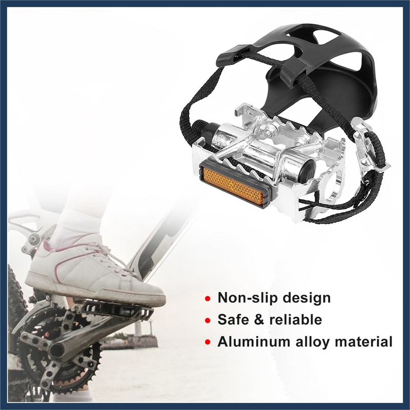 INFINAUTO Pair Bicycle Pedals with Toe Clip Foot Strap Reflective