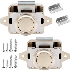 WTpin Set of 2 Cabinet Push Button Lock, Push Button Catch Door Lock Metal, Door Locking Cabinet Lock Catch, for Door, Cabinet, Motorhome, Yacht, Ship