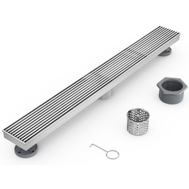 Sharpeye 24 Inch Linear Shower Drain with Removable Wedge Wire Pattern Grate, Brushed Nickel 304 Stainless Steel Rectangle Shower Floor Drain for Bathroom, CUPC Certified, with Hair Strainer