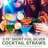 Chunsapk 5.75 inch Disposable Short Silver Paper Cocktail Straws, Stirring