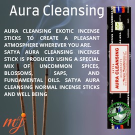 Original Satya Nag Champa Aura Clensing Incense Sticks | with M&J incense sticks holder | x4 pack | for Aromatherapy, Spa, Yoga, Weddings, Meditation, Healing, Positivity and Relaxation