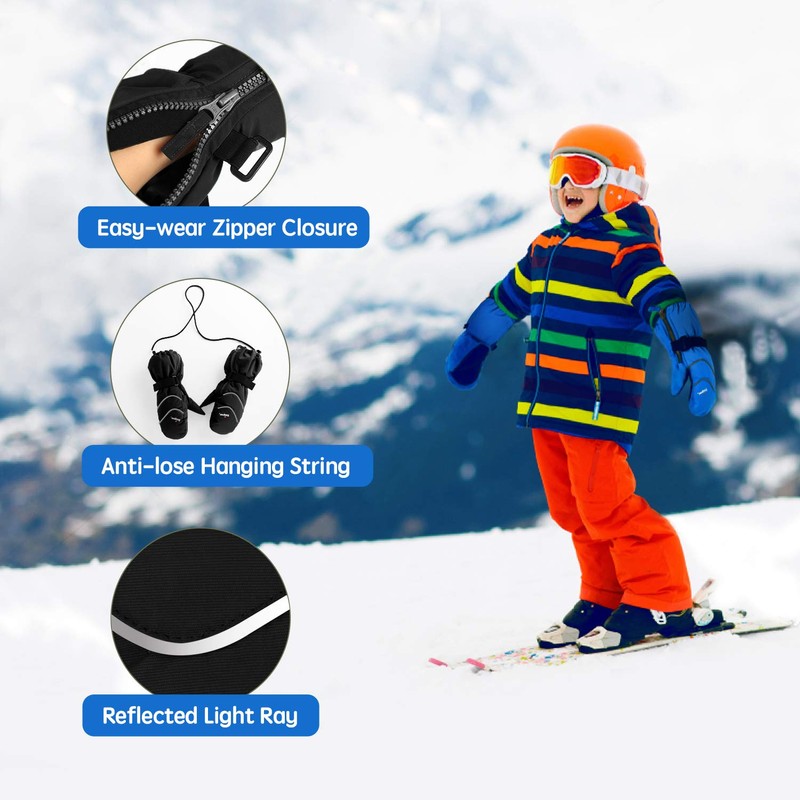 Unigear Kids Mittens Waterproof Winter Snow Ski Mittens with String