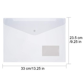 ZCZN 24 pcs Plastic File Folders, A4 Paper Size Waterproof File Envelopes with Label Pocket and Snap Button for School Home Work Office Organization, Transparent