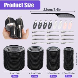 37 Stück Lockenwickler Set, Selbsthaftend Hair Rollers, Schwarze Haarwickler mit 4 Größen 60 mm 48mm 36mm 25mm, Jumbo Lockenwickler mit 20 Klammern und 1 Kamm für Lange Mittlere Kurze Haare