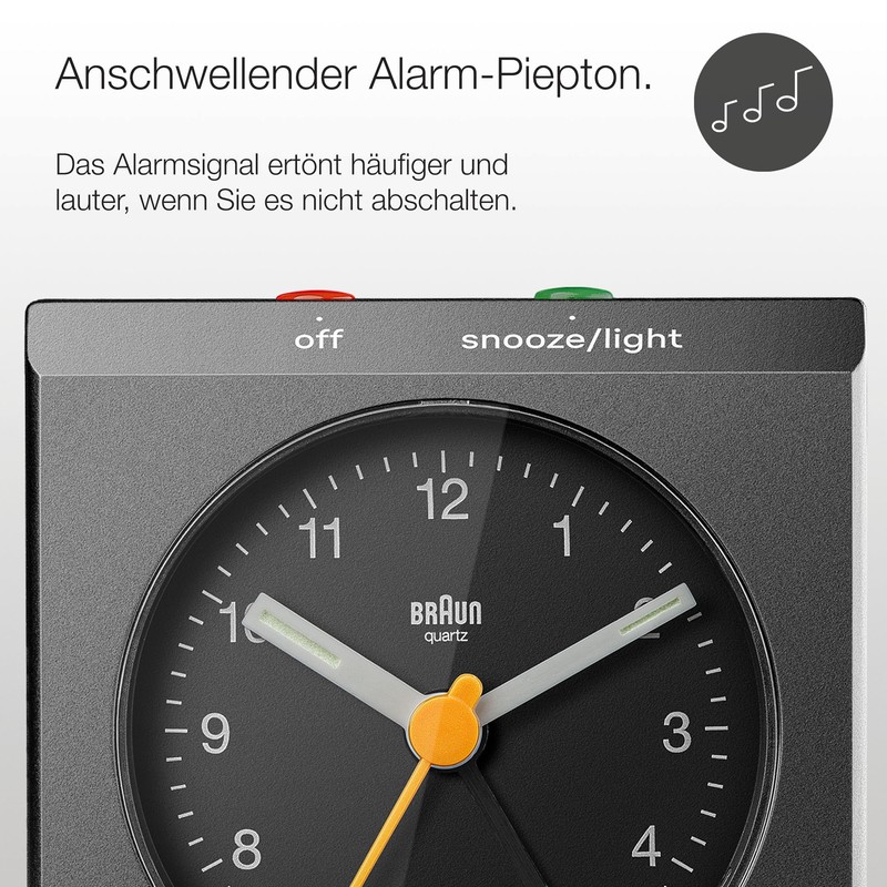 Braun Classic Analogue Travel Alarm Clock with Snooze Function and