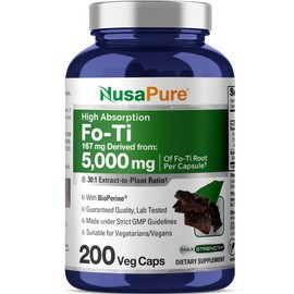 NusaPure Fo-Ti 30:1 Extract, 167 mg Equivalent to 5000mg per Veg Caps, 200 Count, Non-GMO, Vegan, Bioperine