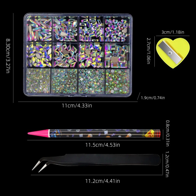 Kit Completo Decoración Uñas, Cristales Strass Artesanales