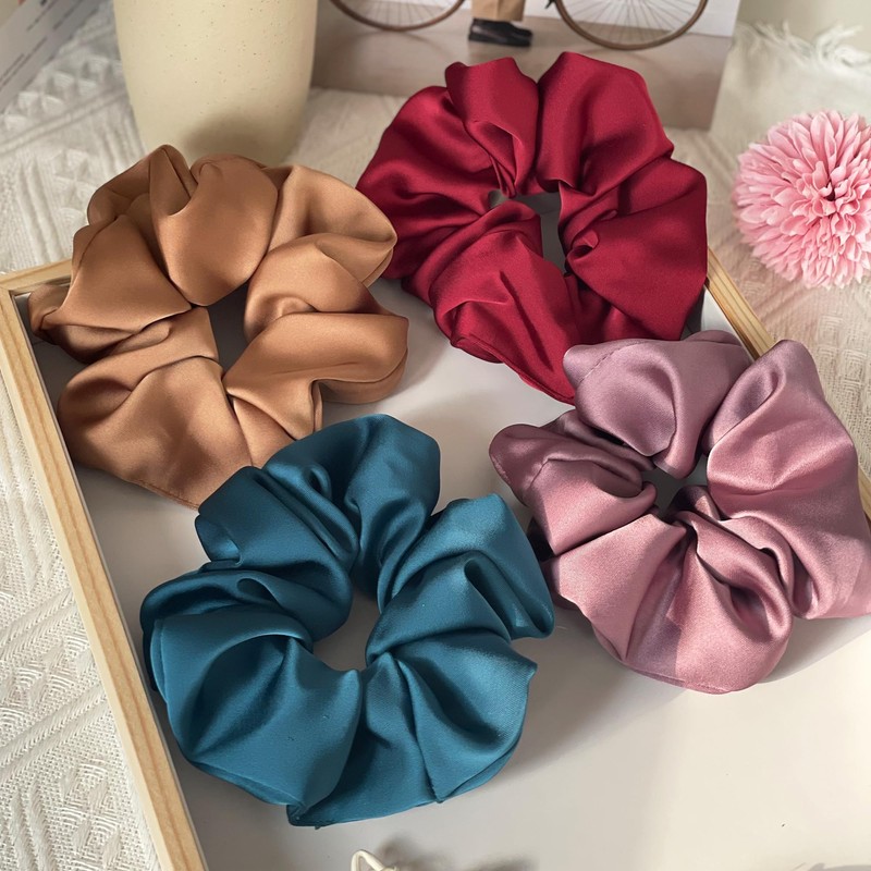 Satin Scrunchies for Women, 5.2" Large Hair Ties No Crease