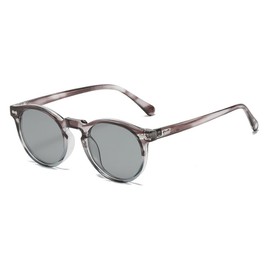 QVKUUT Round Polarised Sunglasses Women Men 70s Vintage Trendy Glasses Classic, Grey stripes/grey