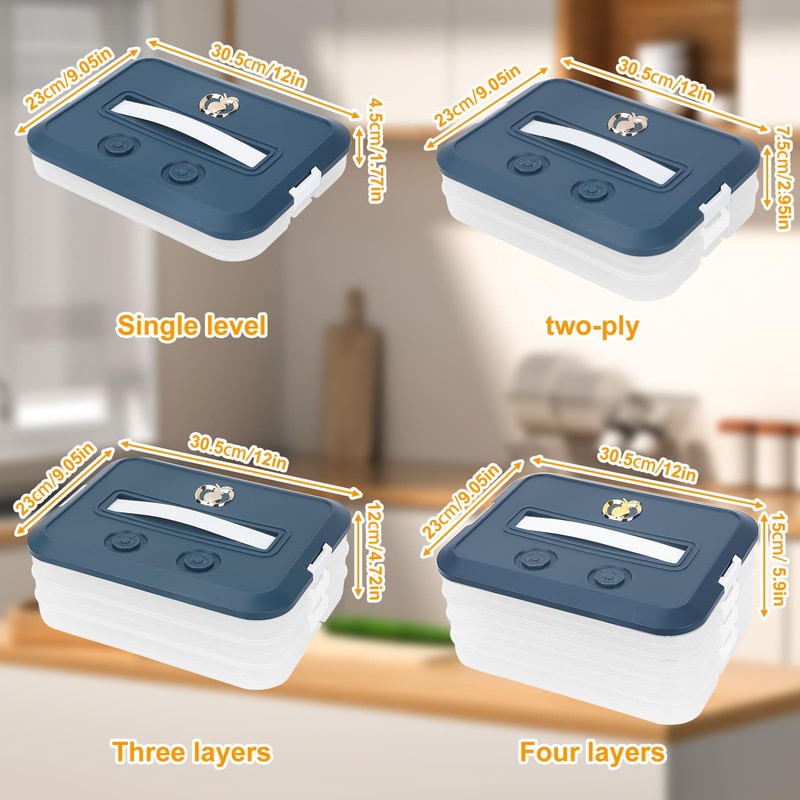Yallmie 4 Layer Dumpling Storage Box, Dumpling Organizer with Lid