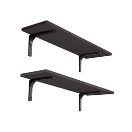 DINZI LVJ Long Wall Shelves, 23.6 Inch Wall Mounted Shelves Set of 2, Easy-to-Install, Wall Storage Ledges with Sturdy Metal Brackets for Living Room, Bathroom, Bedroom, Kitchen, Espresso