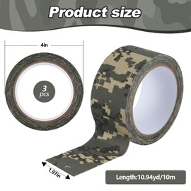 Engrowtic 3 Rolls 2" x 32 ft Camo Tape, Self-Adhesive Protective Camo Duct Non-Reflective Camouflage Fabric for Outdoor Hunting, Military