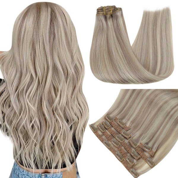 RUNATURE Blonde Human Hair Extensions Clip in 18 Inch 100g Blonde Real Human Hair Clip in Extensions for Women Remy Straight Clip in Human Hair Extensions Full Head