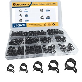 Quevaeco 140PCS Spring Hose Clamps Assortment, 6/7/9/10/11mm Fuel Line & Automotive Hose Clamp, Small Spring Clamps, Spring Band Tube Clips for Air Line, Water, Silicone & Vacuum Hoses (black)