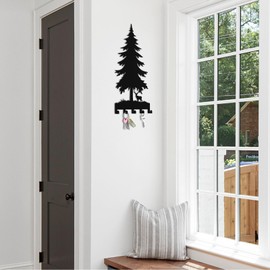 Hppybiry Metal Key Holder, Wall Mounted Key Hooks, Key Holder for Wall, Key Organizer Rack with 5 Hooks, Key Hanger Decor for Kitchen, Entryway, Hallway, Bedroom, Doorway (Christmas Tree 12IN)