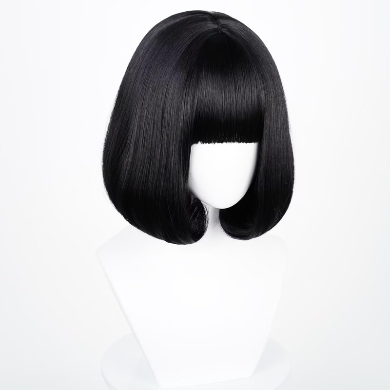 Black Bob Women Men Short Straight Wig with Bangs Heat