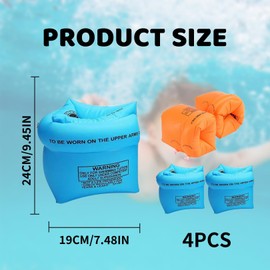 4 Pcs Inflatable Swimming Armbands, Thickened Float Roll-Up Sleeves for Kids & Adults | Swim Training Aids for Toddlers to Adults | Essential Summer Pool Safety Accessory