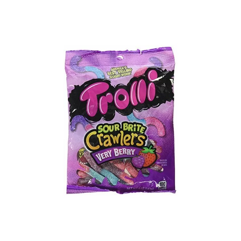 Trolli Sour Brite Crawlers, Very Berry Flavor, 5 oz [12-Bags]