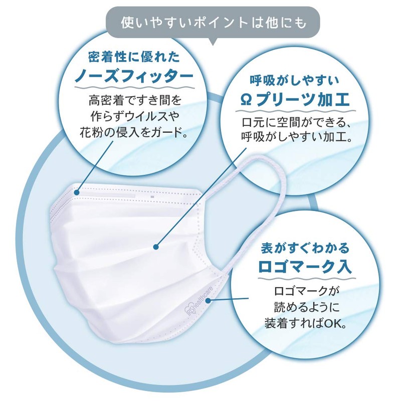 Iris Ohyama Non-Woven Mask, Regular, Pack of 40, Individually Packaged,