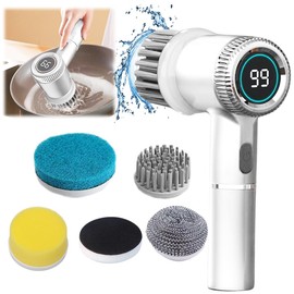Elektrische Reinigungsbürste, Electric Cleaning Brush, Spin Scrubber für Bad mit Led Anzeige, Elektrische Bürste mit 5 Bürstenkopfe, 3 Modi, für Küche, Bad, Fliesen, Waschbecken, Reifen